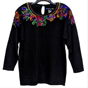 Vintage I.B. Diffusion Beaded Sequin Sweater Silk Blend Black 1991 EUC Sz. M